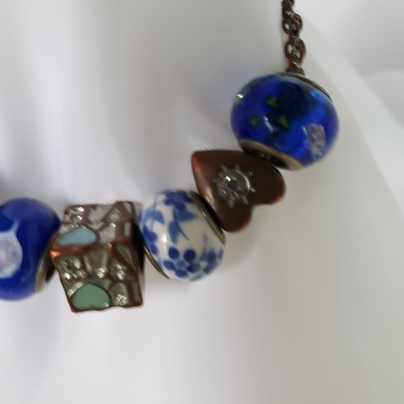 Unique Charms Hearts Glass Porcelain Love Rhinestone Beads Chain Bracelet 7.5 " - Picture 5 of 11